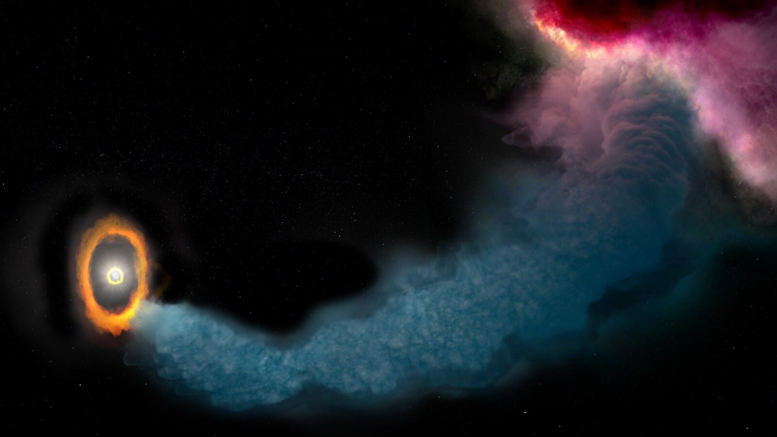 Espacio: Un río de gas inclina un disco planetario
